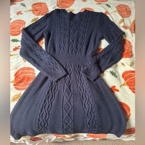 Navy Blue Cable Knit Sweater Dress